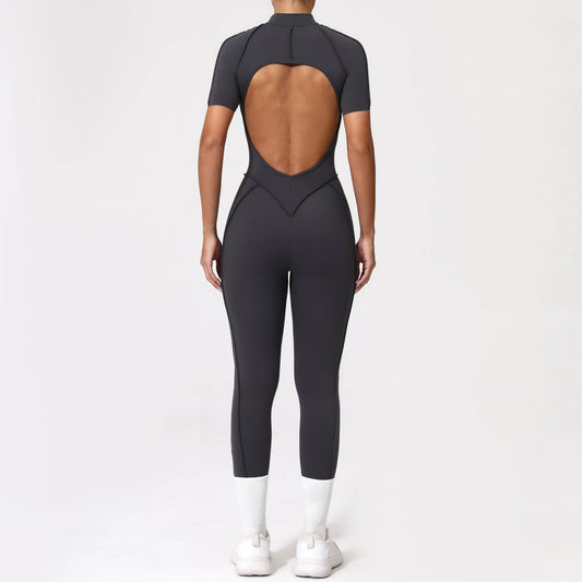 Jumpsuit with zipper hollow